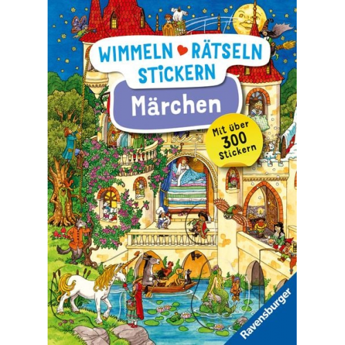 Ravensburger Wimmeln, Rätseln, Stickern: Märchen - Stickerbuch ab 4 Jahren, 13 Wimmelbilder, über 300 Sticker, Märchen