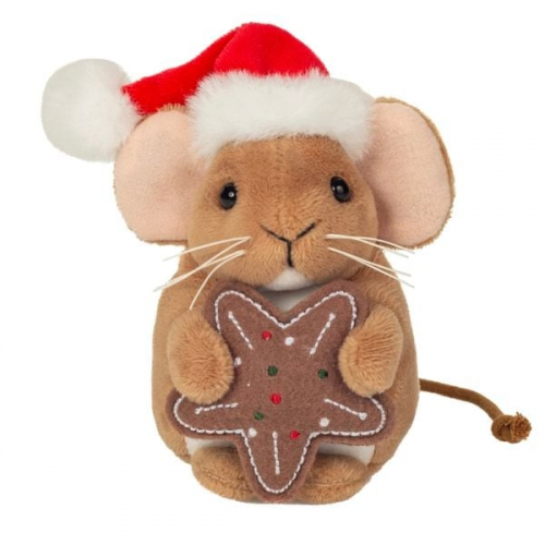 Teddy Hermann 946151 - Weihnachtsmaus mit Keks, 11 cm, Plüschtier