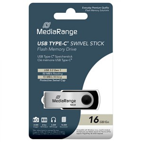 MediaRange USB-Stick schwarz, silber 16 GB