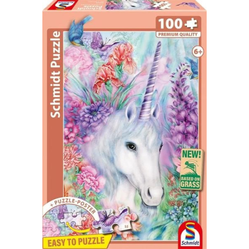 Schmidt 56530 - Sanfte Einhornschönheit, Kinderpuzzle mit Poster, 100 Teile aus NATPAX® Graspappe