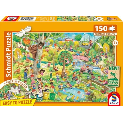 Schmidt 56531 - Spiel, Spaß und Umweltschutz, Puzzle mit Poster, 150 Teile aus NATPAX® Graspappe