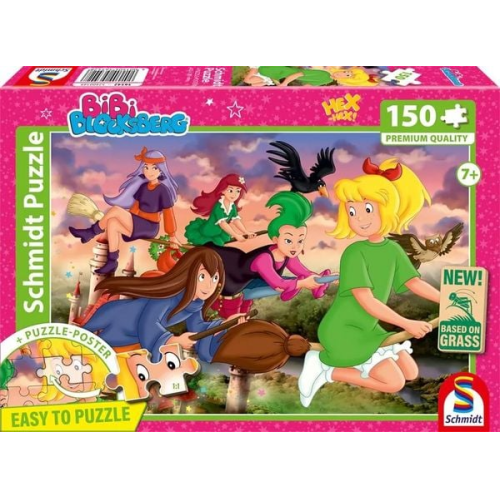 Schmidt 56542 - Bibi Blocksberg, Hexenrennen, Puzzle mit Poster, 150 Teile aus NATPAX® Graspappe