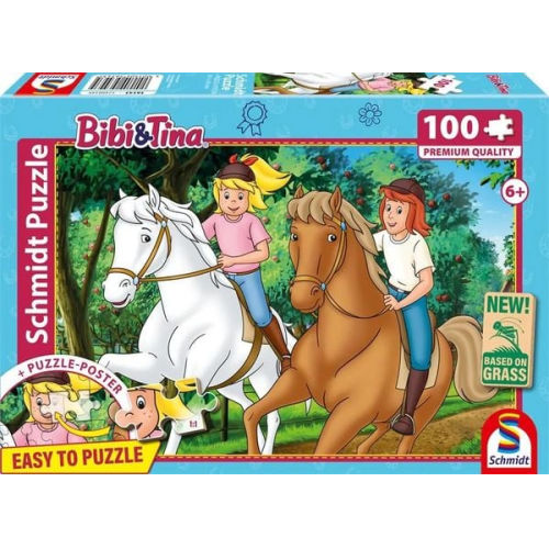 Schmidt 56543 - Bibi & Tina, Sommerausritt, Puzzle mit Poster, 100 Teile aus NATPAX® Graspappe