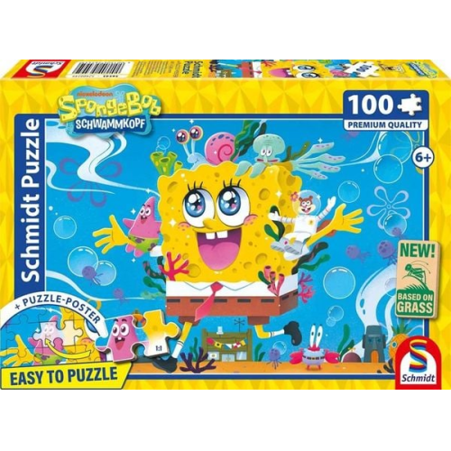 Schmidt 56545 - SpongeBob Schwammkopf, Abenteuer in Bikinibottom, Puzzle mit Poster, 100 Teile aus NATPAX® Graspappe