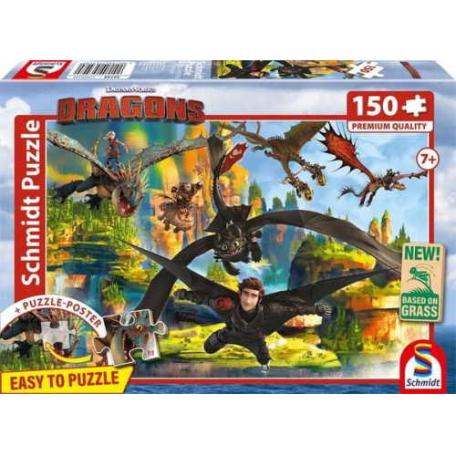 Schmidt 56548 - DRAGONS, Fliegende Drachen, Puzzle mit Poster, 150 Teile aus NATPAX® Graspappe