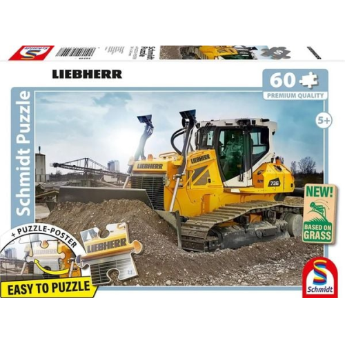 Schmidt 56549 - LIEBHERR Planierraupe PR736, Puzzle mit Poster, 60 Teile aus NATPAX® Graspappe