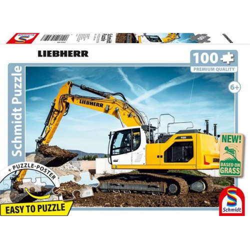 Schmidt 56550 - LIEBHERR Raupenbagger R928, Puzzle mit Poster, 100 Teile aus NATPAX® Graspappe