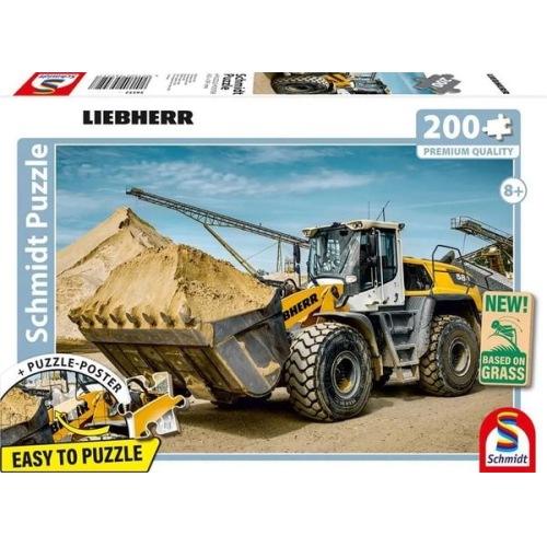 Schmidt 56552 - LIEBHERR Radlader L580, Puzzle mit Poster, 200 Teile aus NATPAX® Graspappe