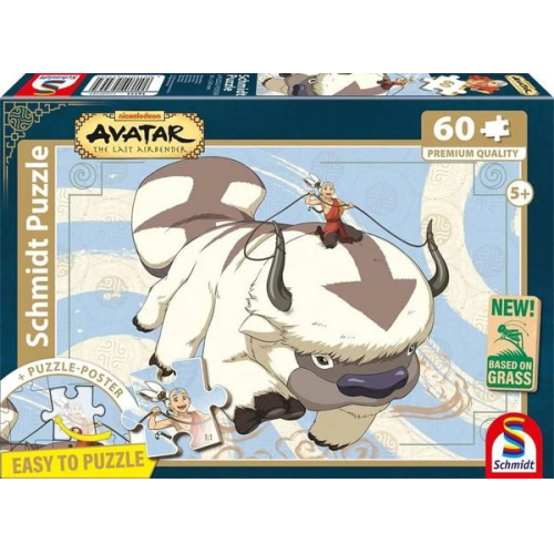 Schmidt 56553 - Avatar, Appa und Aang, Puzzle mit Poster, 60 Teile aus NATPAX® Graspappe