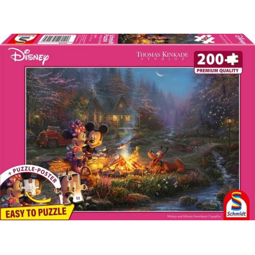 Schmidt 56558 - Disney, Mickey and Minnie Sweetheart Campfire, Puzzle mit Poster, 200 Teile aus NATPAX® Graspappe