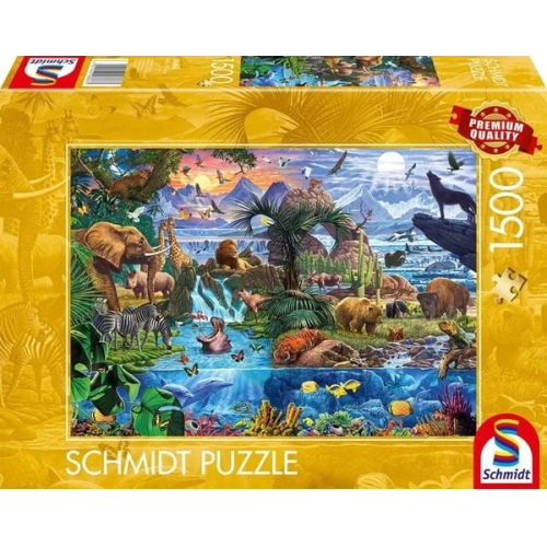 Schmidt 58866 - Panorama der Tierwelt, Flussidyll in den Bergen, Puzzle, 1500 Teile