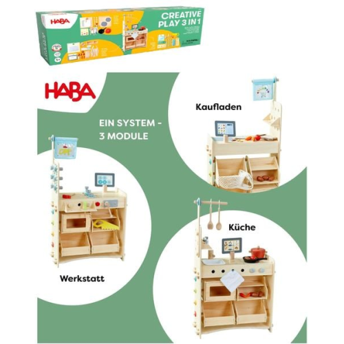 HABA - Creative Play 3in1 - Küche, Kaufladen & Werkstatt