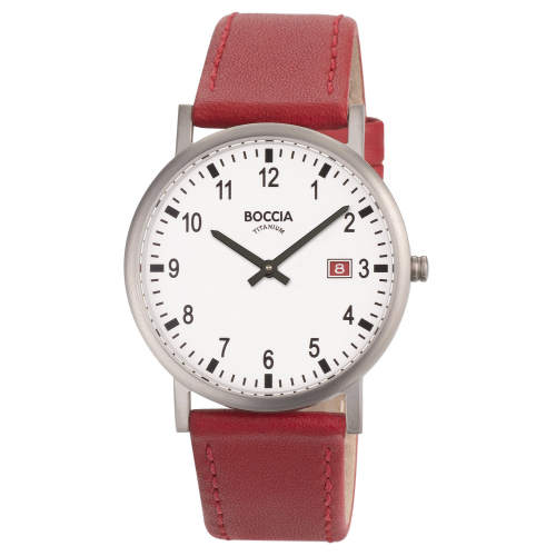 Boccia 3662-02 Herren-Armbanduhr Titan mit Lederband Rot