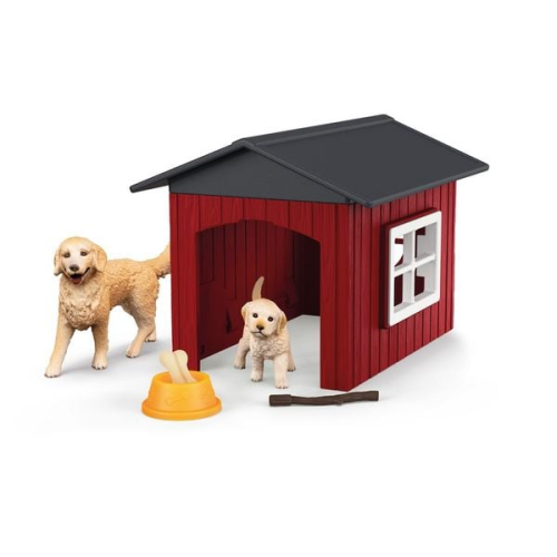 Schleich 42722 - Farm World, Hundehütte mit Goldenretrievern, 9 Teile, Spielset