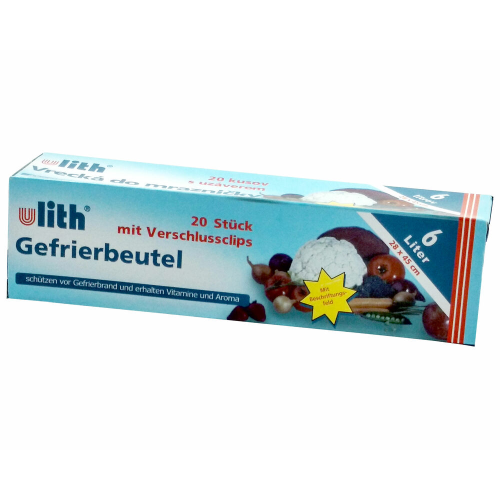 Gefrierbeutel mit Verschlussclips, 28 x 45 cm, 6 Liter, 20 Stk.