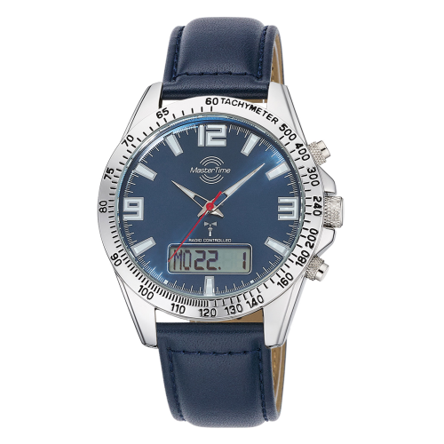 Master Time MTGA-10876-32L Funk-Herrenuhr Sporty Big Date Leder Blau