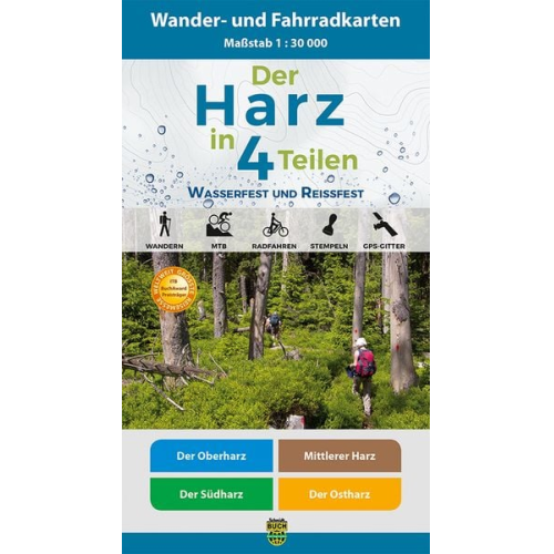 Der Harz in 4 Teilen. Wander- und Fahrradkartenset 1 : 30 000