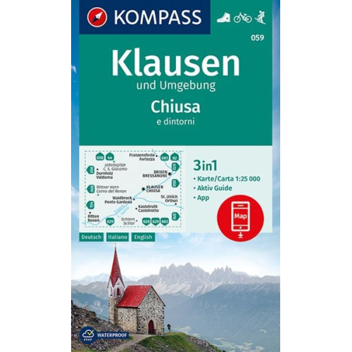 KOMPASS Wanderkarte 059 Klausen und Umgebung, Chiusa e dintorni 1:25.000