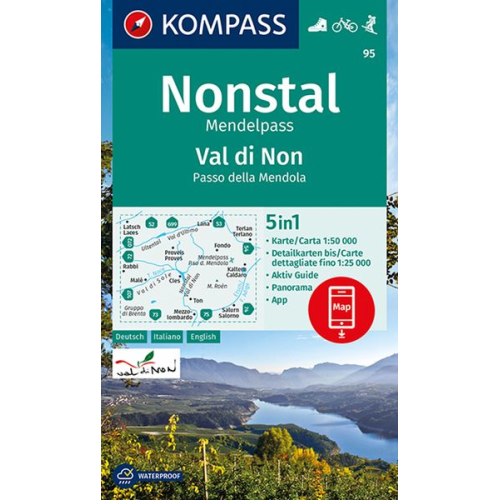 KOMPASS Wanderkarte 95 Nonstal, Mendelpass, Val di Non, Passo della Mendola 1:50.000