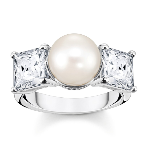 Thomas Sabo TR2408-167-14 Damen-Ring Perle und Weiße Steine Silber