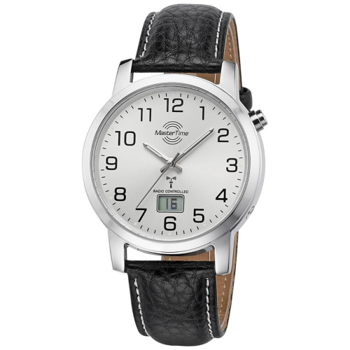 Master Time MTGA-10294-12L Herren-Funkuhr Basic Lederband Schwarz