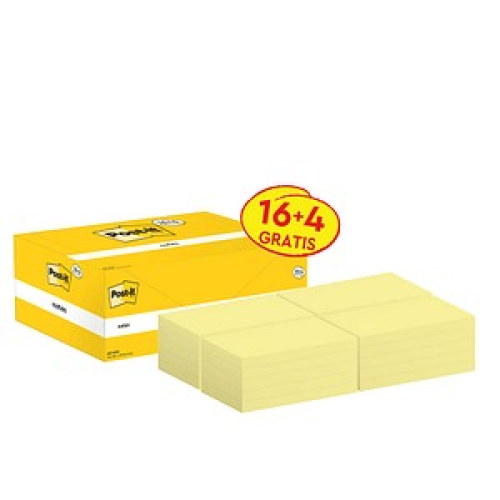 16 + 4 GRATIS: Post-it® Notes 655 Haftnotizen gelb, 16 Blöcke + GRATIS 4 Blöcke