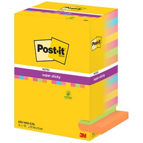 Post-it® Super Sticky Notes Carnival Haftnotizen extrastark farbsortiert, 16 Blöcke