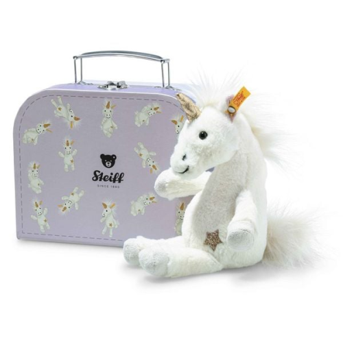 Steiff 708015 - Unica Schlenker-Einhorn im Koffer, 20 cm