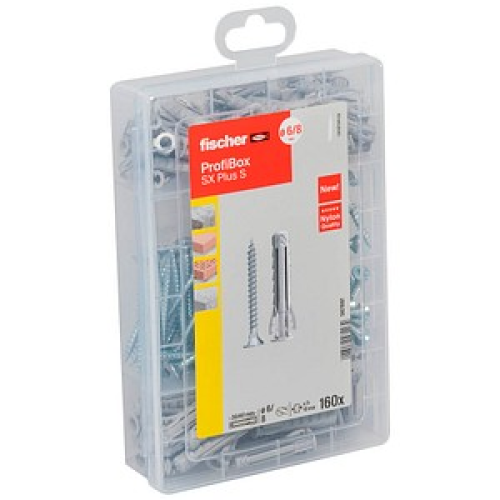 fischer Profi-Box - SX Plus + S Dübel- und Schrauben-Sortiment Ø 4,5/5/6/8 mm x 30/40/55 mm, 160 Stück