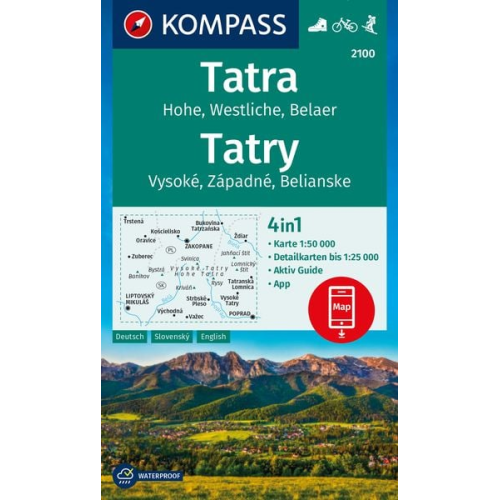 KOMPASS Wanderkarte 2100 Tatra, Hohe, Westliche, Belaer, Tatry, Vysoké, Západné, Belianske 1:50.000