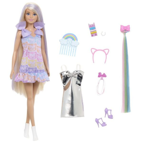 Barbie Fun & Fancy Puppe mit Accessoires, Modepuppe mit extra langem blondem H