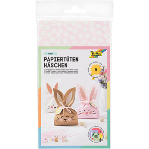 folia Bastelset Papiertüten-Set Häschen braun/rosa/weiß 9 St.