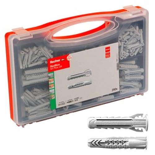 fischer RED-BOX - SX Plus, UX 2K Universaldübel-Sortiment Ø 6/8/10 mm 30/40/50/60 mm, 290 Stück