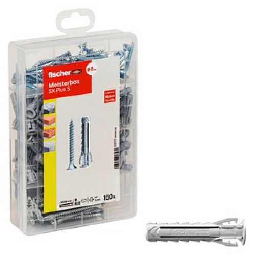 fischer Meister-Box - SX Plus S Dübel- und Schrauben-Sortiment Ø 6/8/4,5/5 mm x 30/40/55 mm, 160 Stück