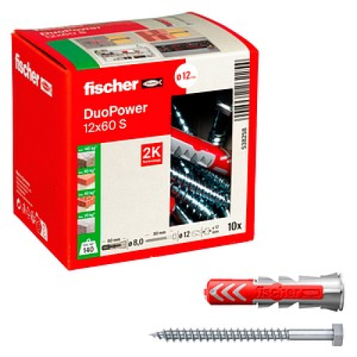 fischer DuoPower 12x60 S 2K Dübel mit Schrauben Ø 12 mm x 60 mm, 10 Stück