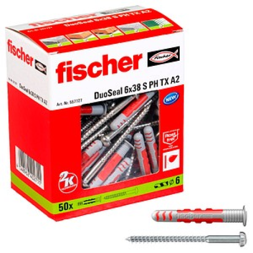 fischer DuoSeal 6x38 S PH TX A2 2K Dübel mit Schrauben Ø 6 mm x 38 mm, 50 Stück