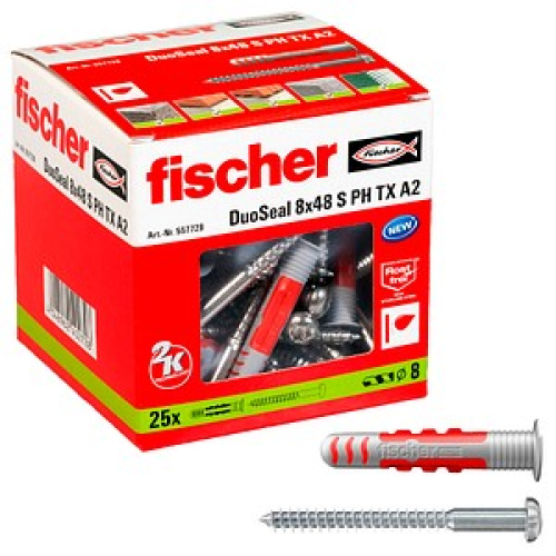 fischer DuoSeal 8x48 S PH TX A2 2K Dübel mit Schrauben Ø 8 mm x 48 mm, 25 Stück