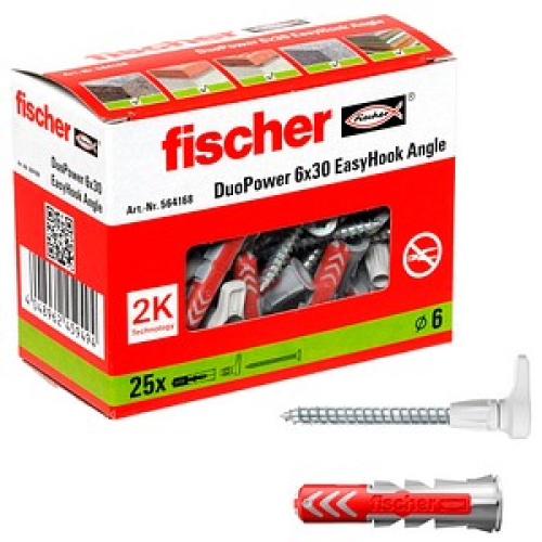 fischer EasyHook Angle - DuoPower 6x30 2K Dübel mit Schrauben Ø 4/6 mm 30/50 mm, 25 Stück