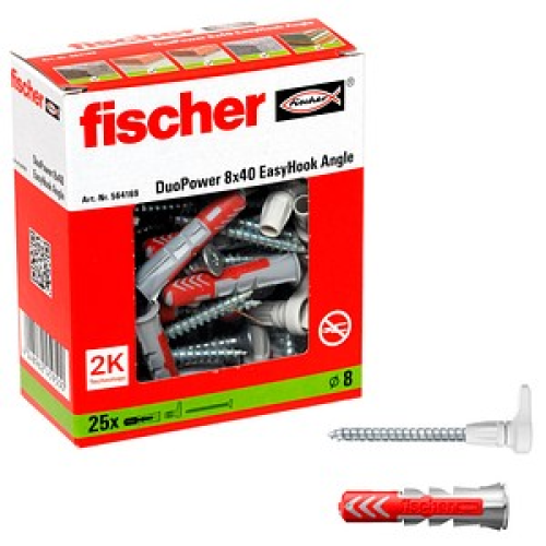 fischer EasyHook Angle - DuoPower 8x40 2K Dübel mit Schrauben Ø 5/8 mm 40//60 mm, 25 Stück