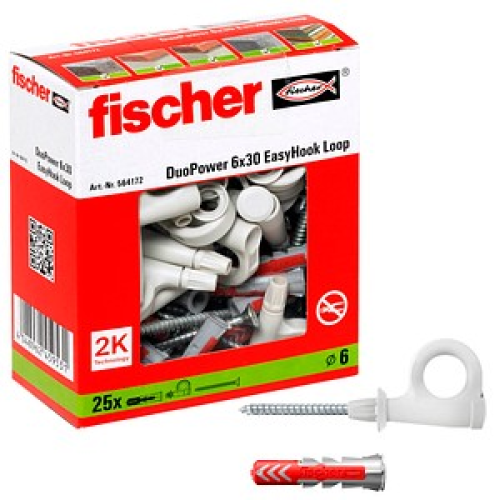 fischer EasyHook Loop - DuoPower 6x30 2K Dübel mit Schrauben Ø 4/6 mm 30/70 mm, 25 Stück