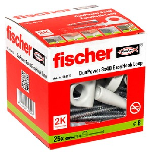 fischer EasyHook Loop - DuoPower 8x40 2K Dübel mit Schrauben Ø 5/8 mm 40/80 mm, 25 Stück