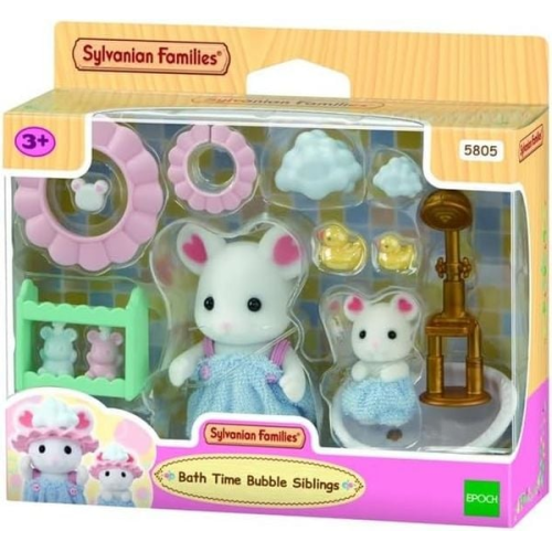 Sylvanian Families 5805 - Bath Time Bubble Siblings, Marshmallow Mäuse Badespaß Spielset