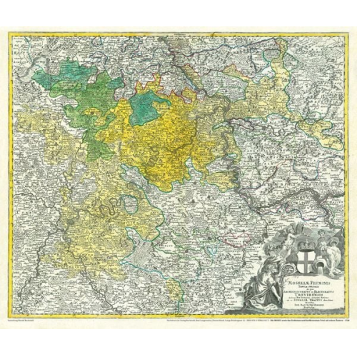 Johann B. Homann - Historische Karte: Die MOSEL 1720 und das Erzbistum sowie Kurfürstentum Trier mit seinen Ämtern