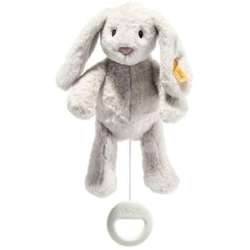 Steiff 242465 - Soft Cuddly Friends My first Steiff Hoppie Hase, Spieluhr, hellgrau, 26 cm