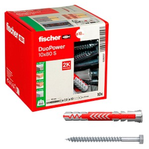 fischer DuoPower 10x80 S 2K Dübel mit Schrauben Ø 10 mm x 80 mm, 10 Stück