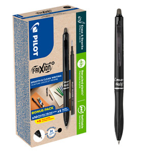 AKTION: PILOT FRIXION ball + Tintenroller 0,7 mm, Schreibfarbe: schwarz, 10 St. + GRATIS 5 Tintenrollerminen