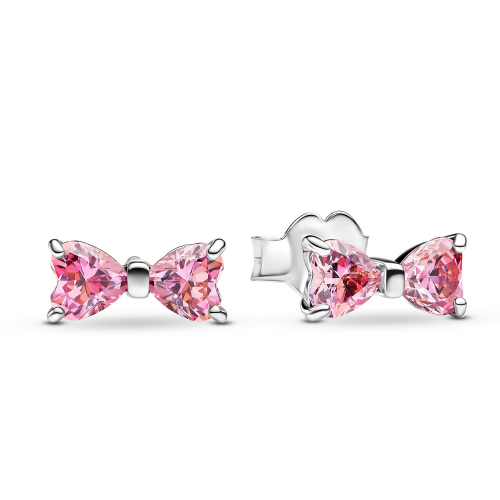 Pandora 293505C01 Damen-Ohrstecker Silber Funkelnde Pinkfarbene Schleife