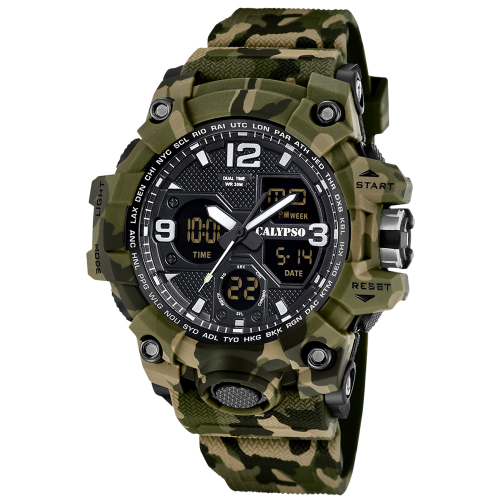 Calypso K5855/3 Herrenuhr AnaDigi Camouflage Grün