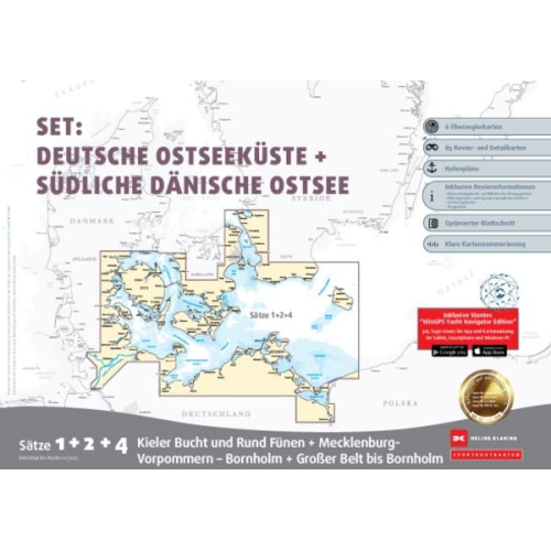 Sportbootkarten Satz 1, 2 und 4 Set: Deutsche Ostseeküste und Südliche Dänische Ostsee (Ausgabe 2025)