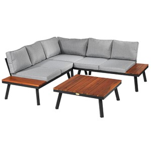 Garden Pleasure Loungegruppe Theresa grau, schwarz Holz, Metall, 15-teilig